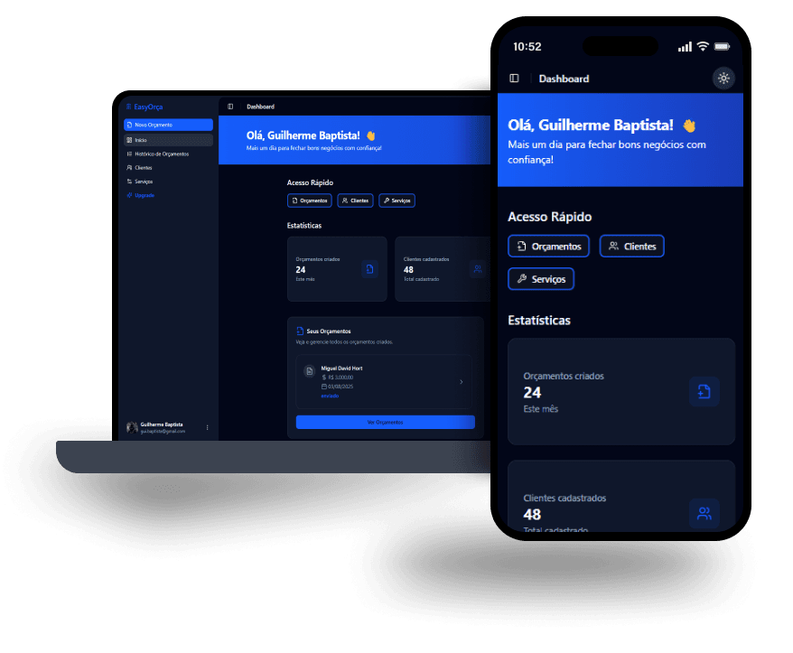 Mockup da aplicação EasyOrça